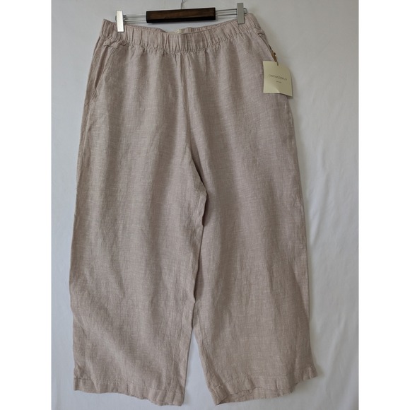 Cynthia Rowley Linen Wide Leg Cropped Pants Womens XL Neutral Minimalist New - Picture 1 of 8
